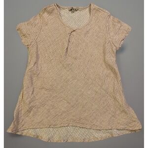 Flax Top Women Sz Petite Pale pink 100% Linen Blouse Boxy Lagenlook Short Sleeve